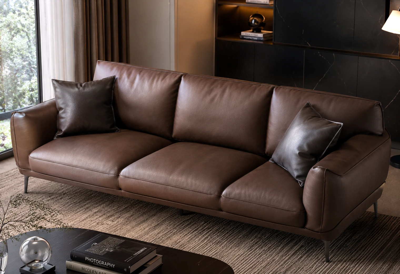 Luxury Leather Three-Seat Sofa — luxury home furniture procurement visual