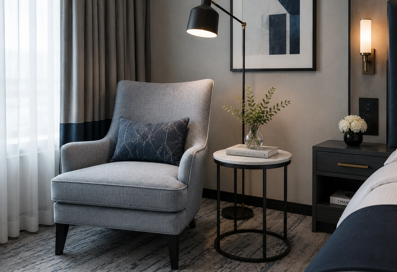 Reading Chair with Side Table option 2 — premium hotel furniture reference image